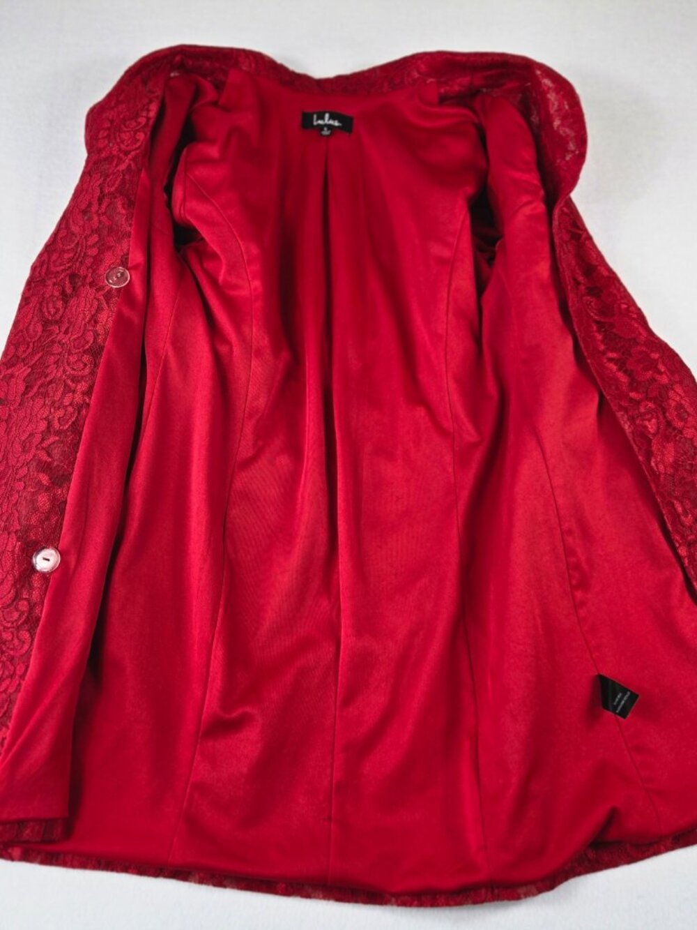 Iconic Lulus Red Lace Overcoat size S - Picture 3 of 13